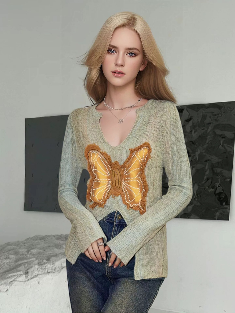 ZARA Butterfly Applique Knit Top Y2K Layering Sweater Spring Autumn